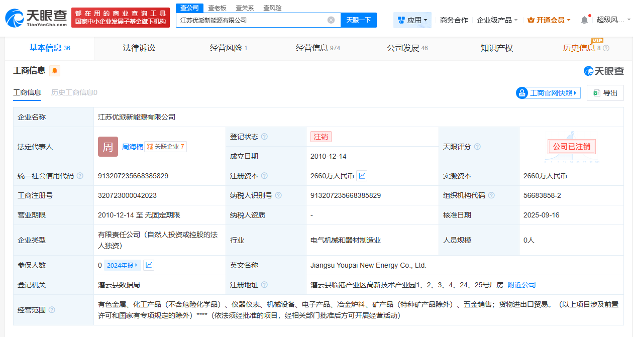 赣锋锂业旗下优派新能源公司注销