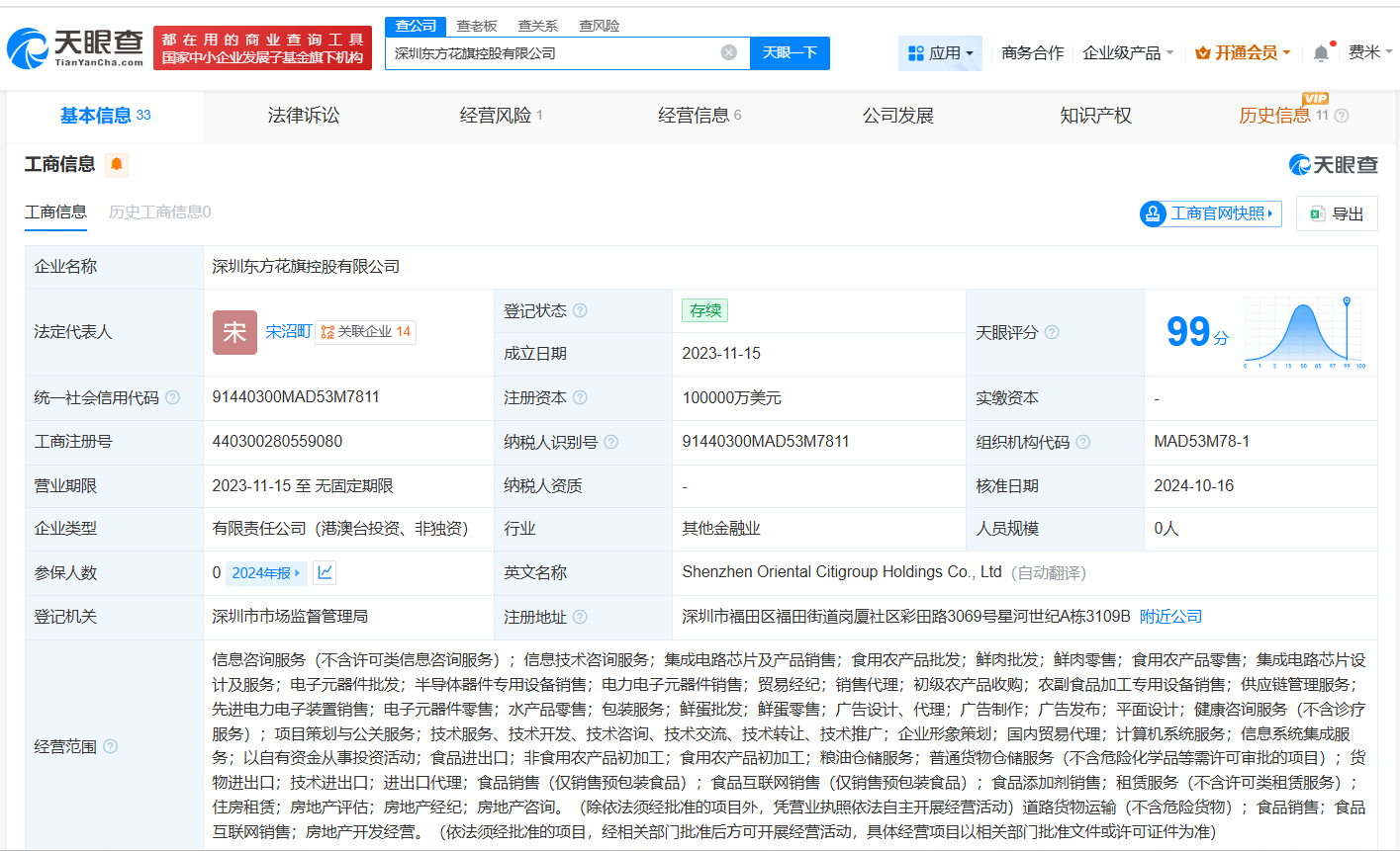 花旗金控旗下深圳公司经营异常