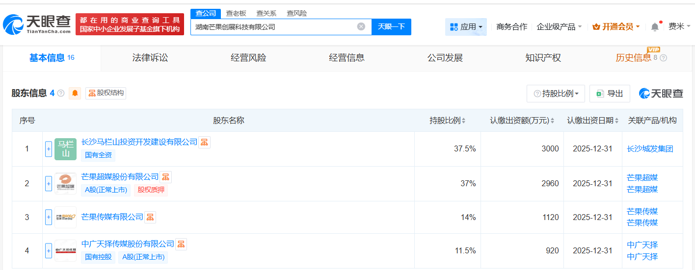芒果超媒等成立创展科技公司注册资本8000万