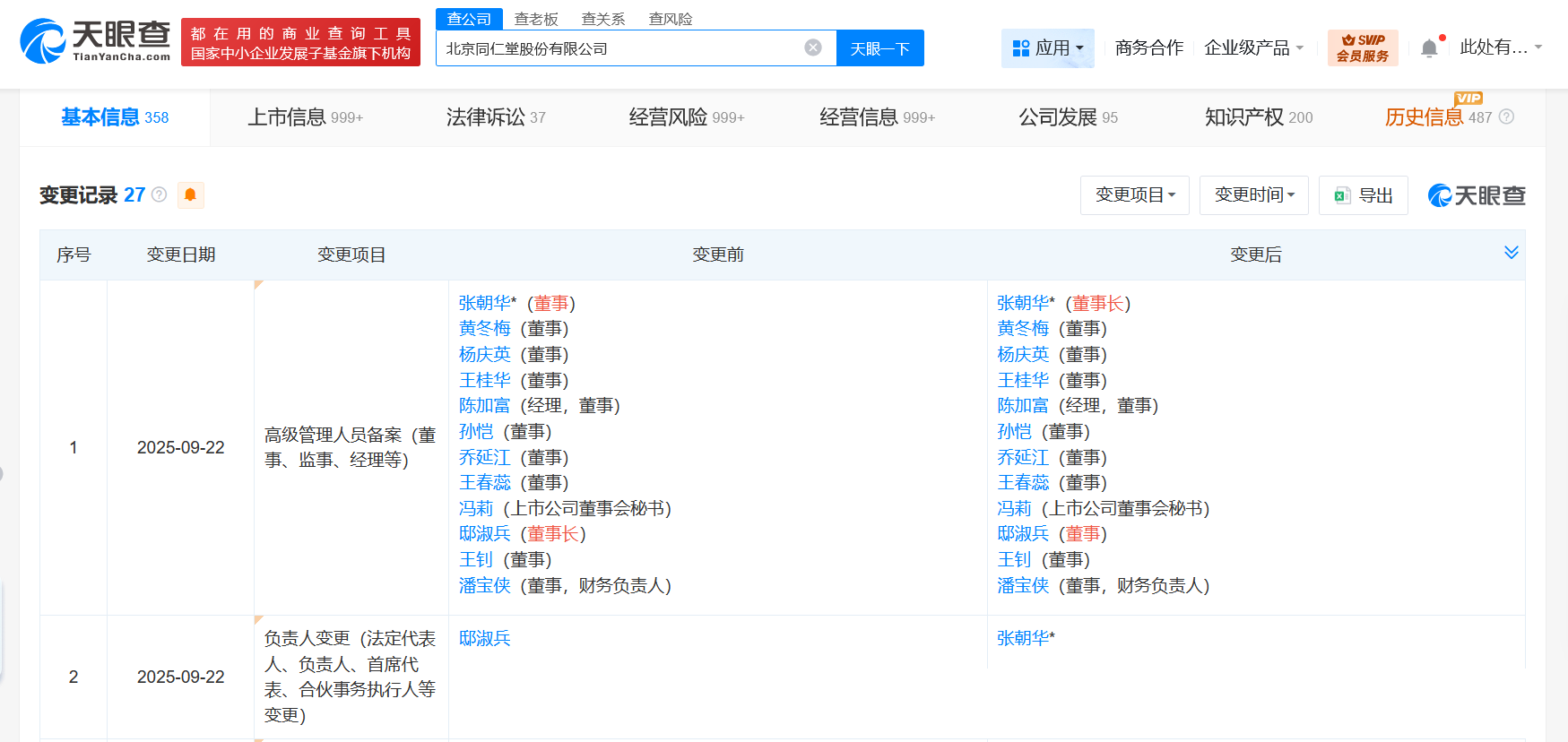 同仁堂换帅完成工商变更