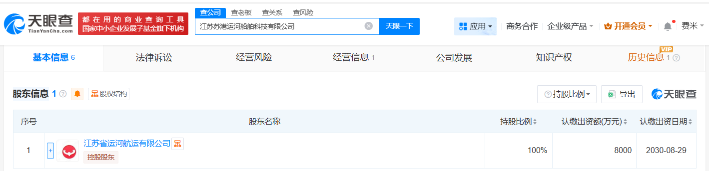 #江苏省运河航运公司成立船舶科技公司# 注册资本8000万