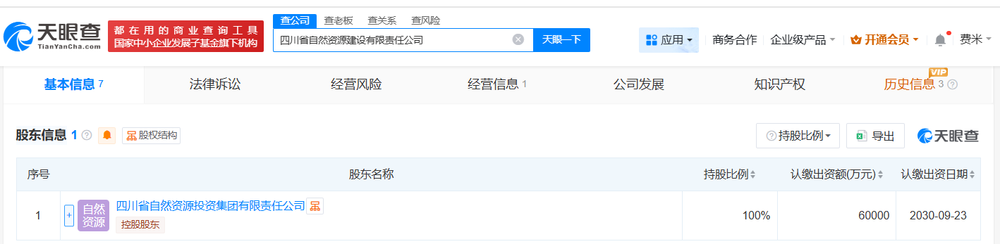 四川省自然资源建设公司登记成立注册资本6亿