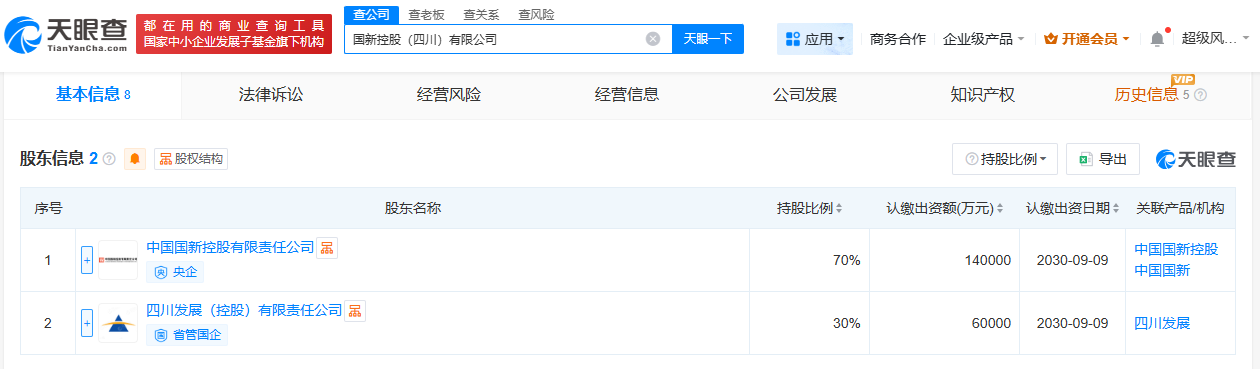 中国国新、四川发展成立合资公司注册资本20亿
