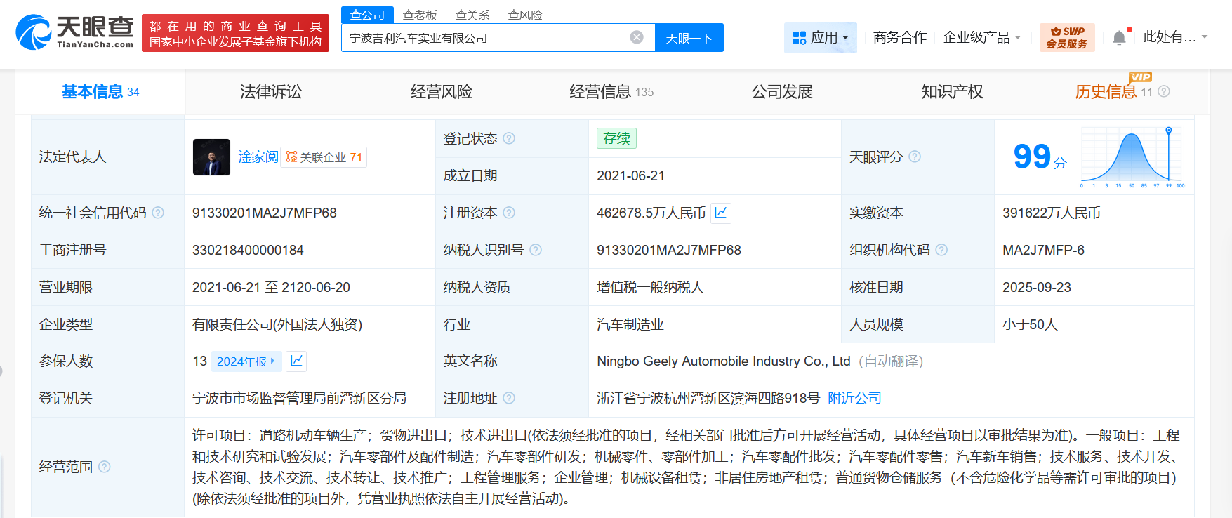 宁波吉利汽车实业公司增资至46.27亿增幅约18%