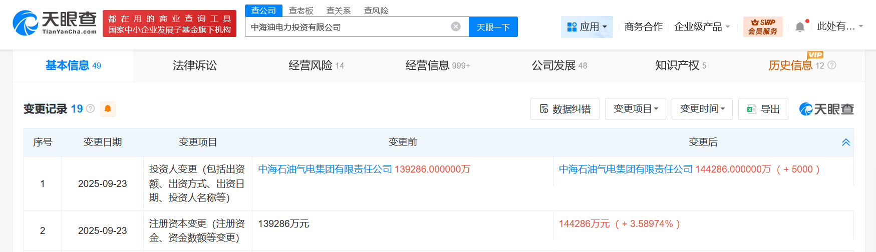 中海油电力投资公司增资至14.4亿