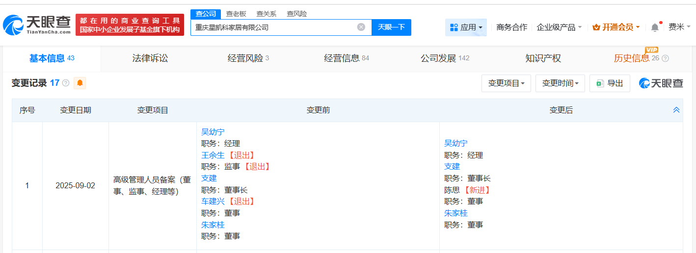 车建兴卸任美凯龙旗下重庆家居公司职务