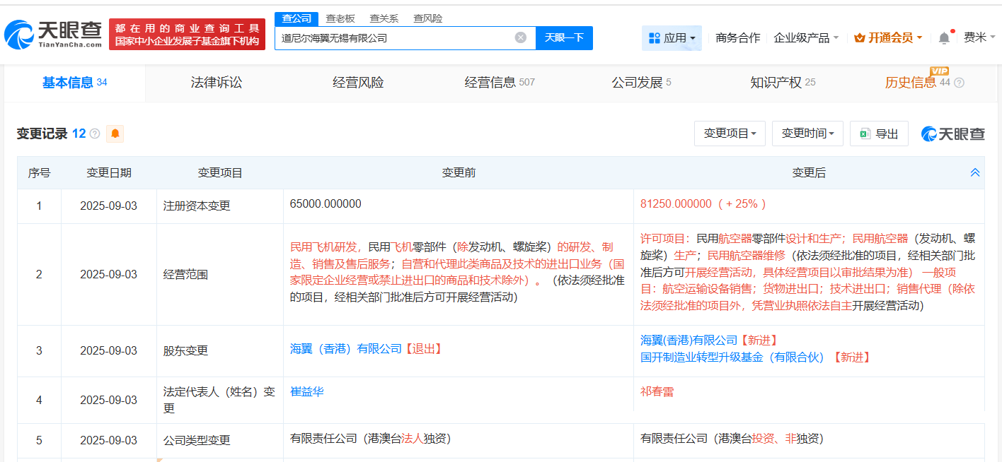 #国开制造业转型升级基金入股道尼尔海翼无锡公司# 后者为通用航空飞机制造商