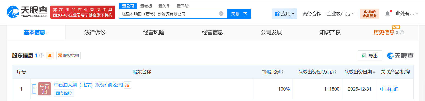 #中石油在若羌成立塔里木油田新能源公司# 注册资本11.18亿