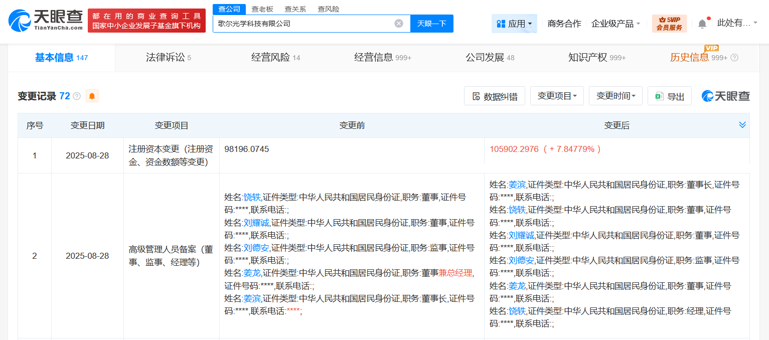 歌尔光学科技公司增资至10.6亿