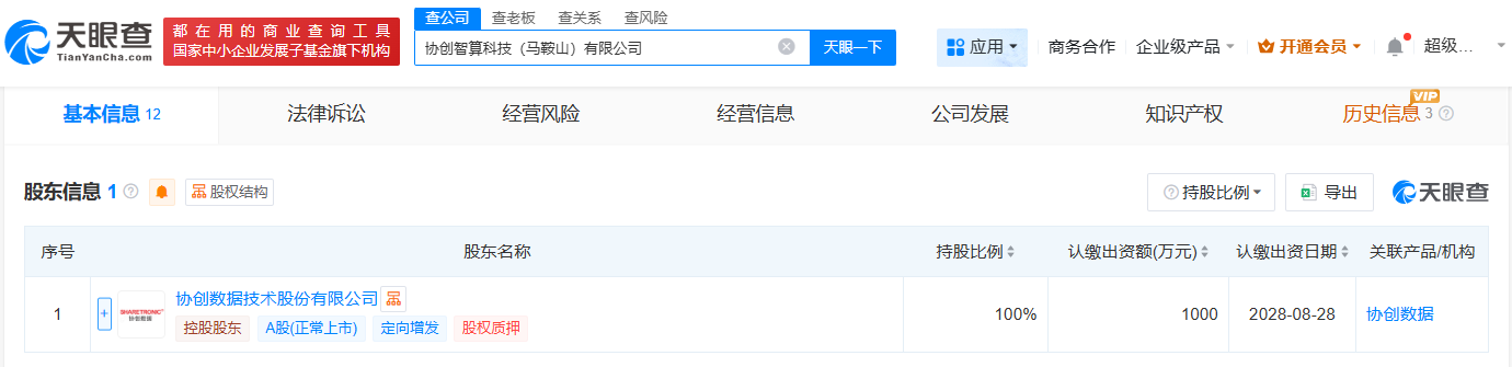#协创数据在马鞍山成立智算科技公司# 注册资本1000万