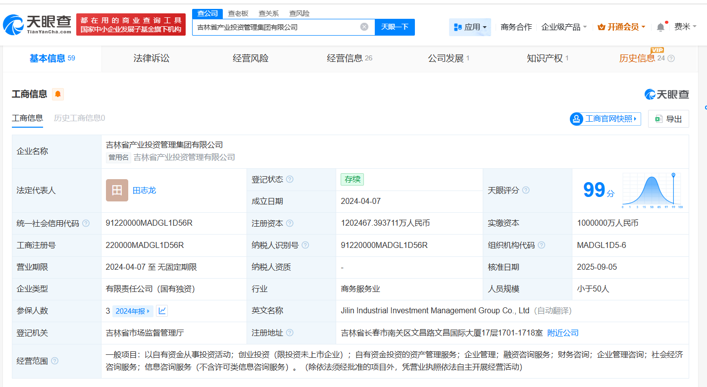 #吉林省产业投资管理集团增资至约120.2亿# 增幅约20%
