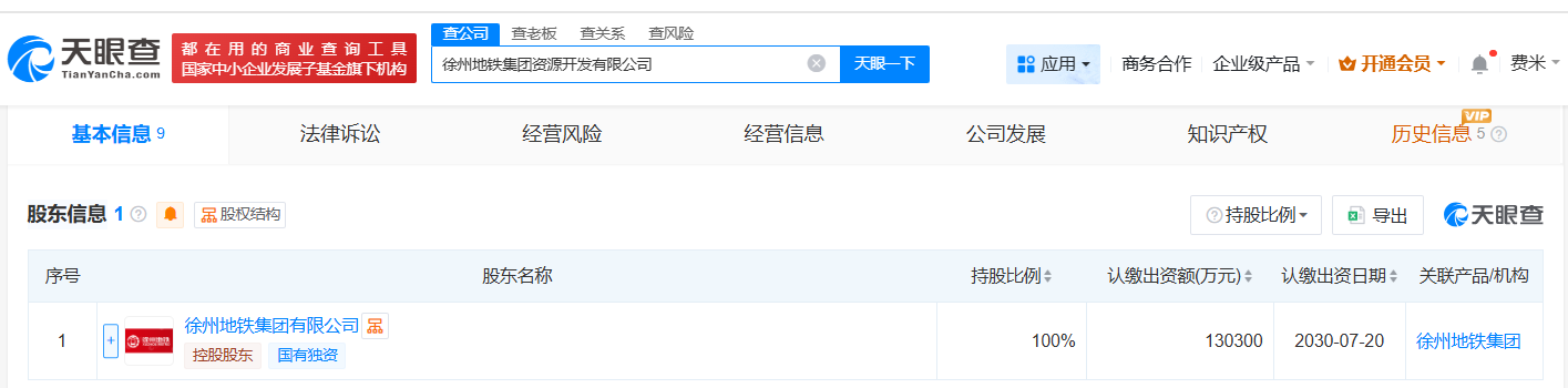 #徐州地铁集团资源开发公司登记成立# 注册资本13.03亿
