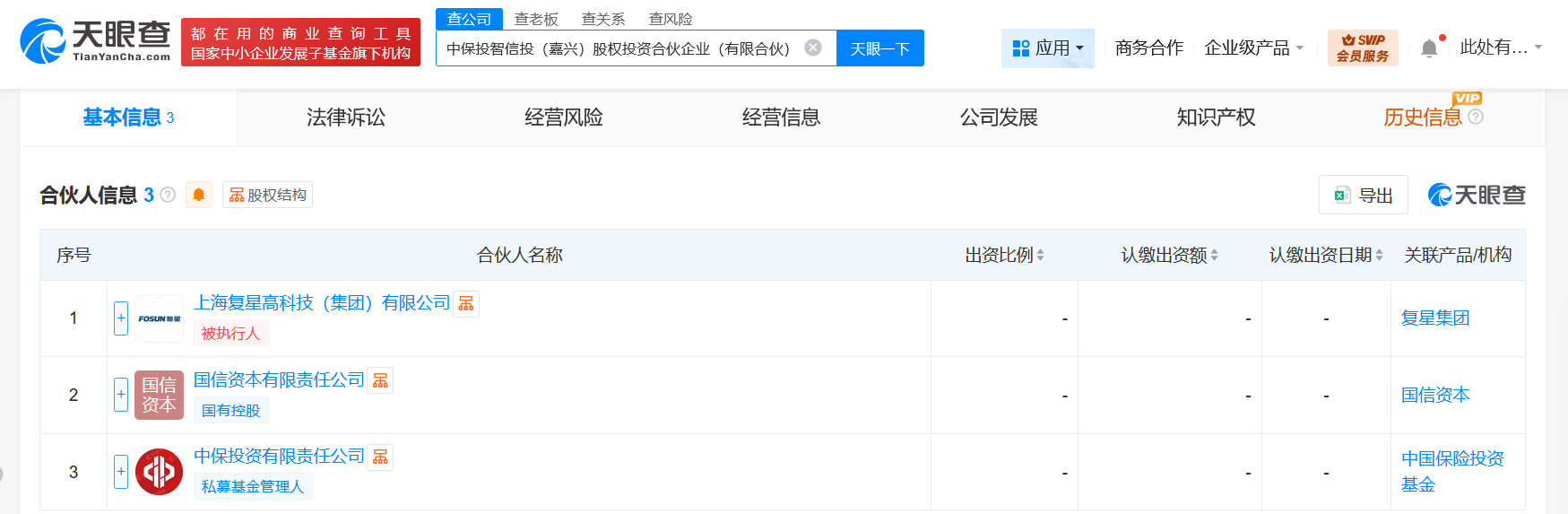 #复星国际、中保投资等成立股权投资合伙企业# 出资额1.72亿