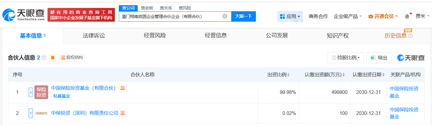 #中国保险投资基金等在厦门成立新合伙企业# 出资额50亿