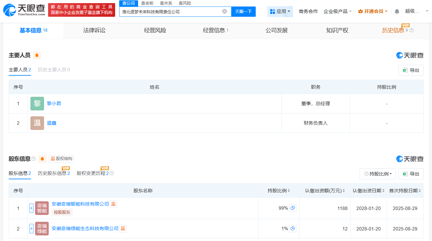 奇瑞接手淮北逐梦未来科技公司# 后者含摩托车及零配件批发业务