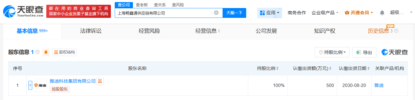 #雅迪在上海成立供应链公司# 注册资本500万