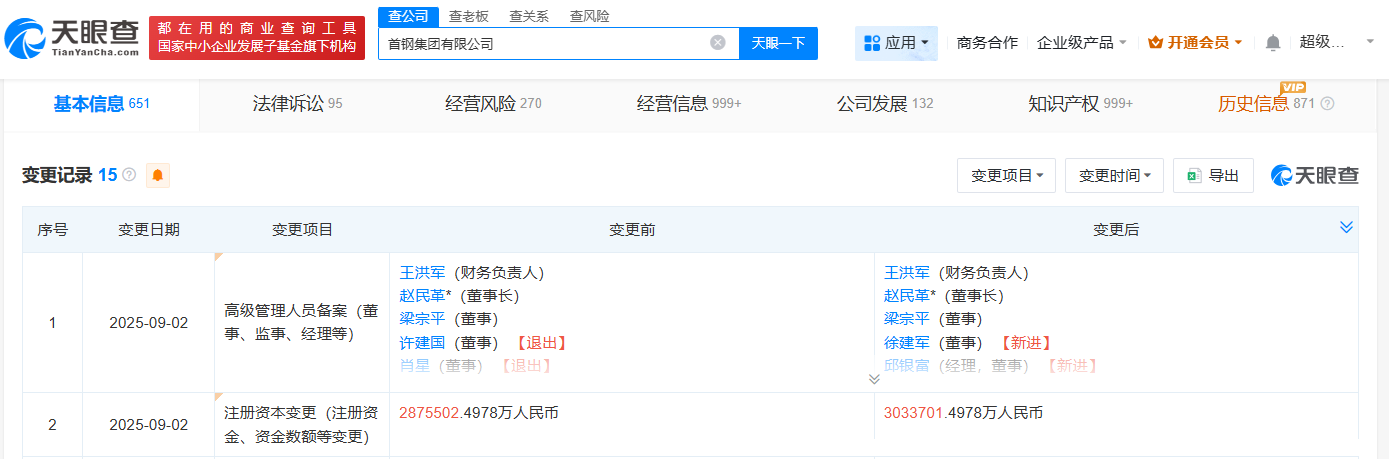 首钢集团增资至303.37亿