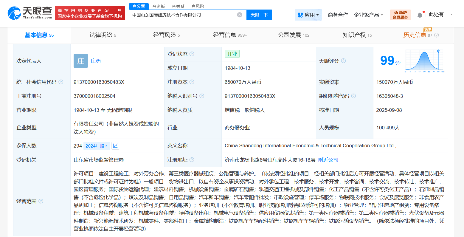 中国山东国际经济技术合作公司增资至65亿增幅约333%