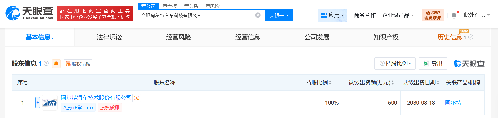 阿尔特在合肥成立汽车科技公司注册资本500万