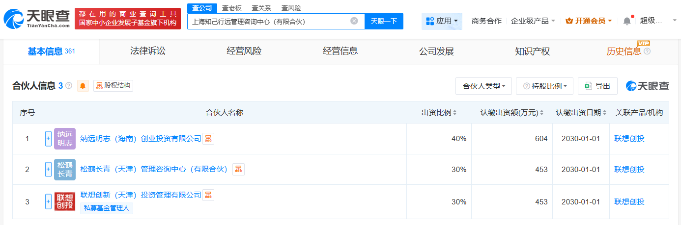 联想在上海投资成立管理咨询中心出资额1510万