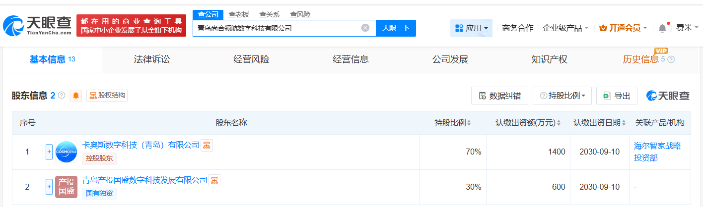 海尔集团等成立数字科技新公司注册资本2000万