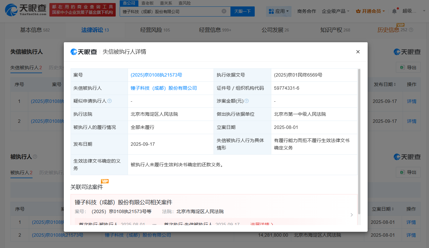 罗永浩名下锤子科技成老赖