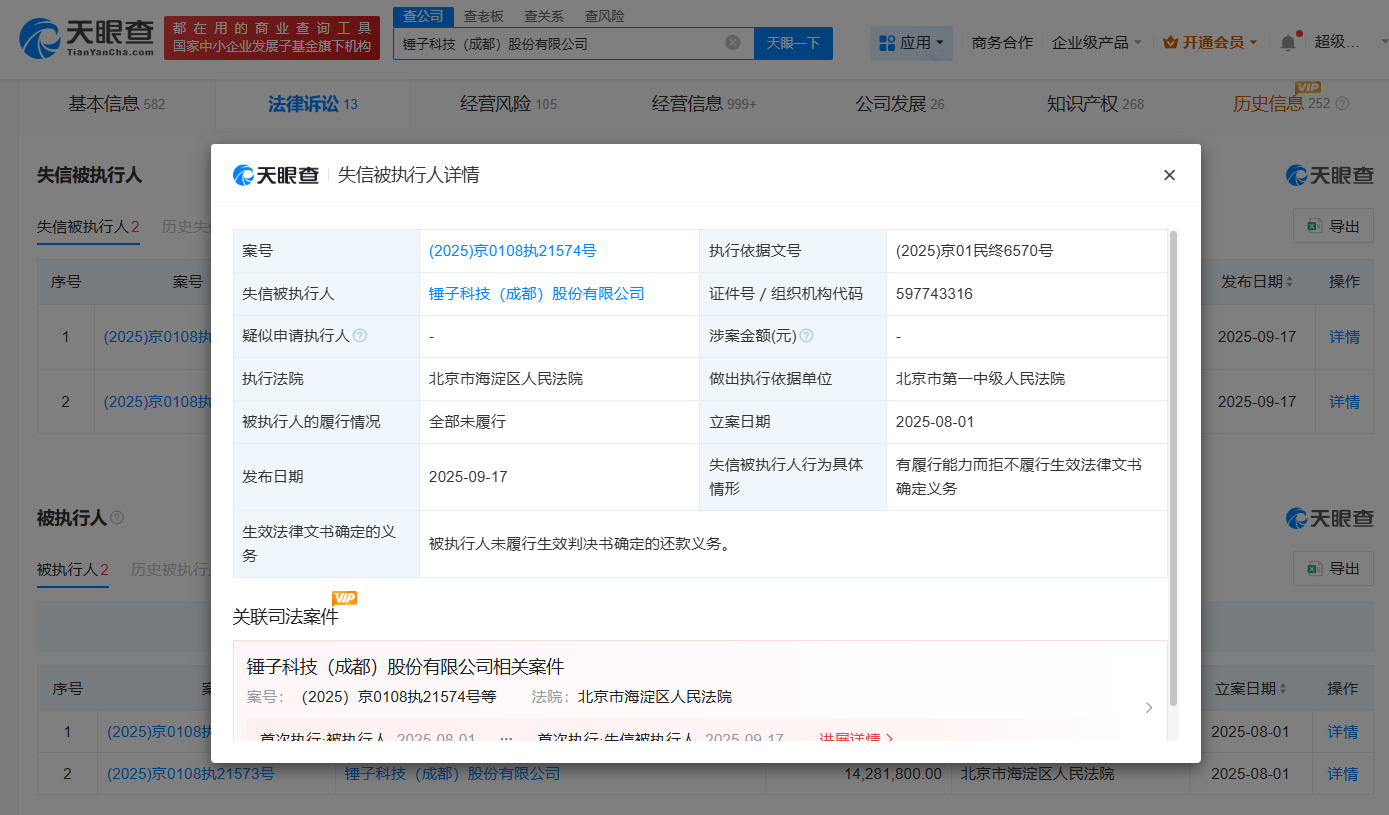 罗永浩名下锤子科技成老赖
