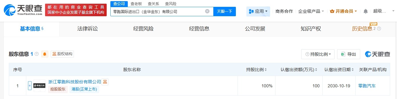 零跑汽车在金华成立国际进出口公司