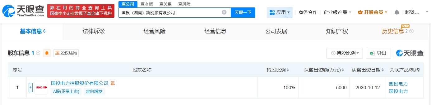 国投电力在湖南成立新能源公司注册资本5000万