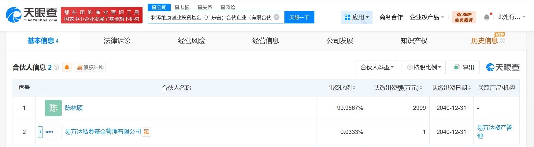 易方达等在广东成立创业投资基金出资额3000万