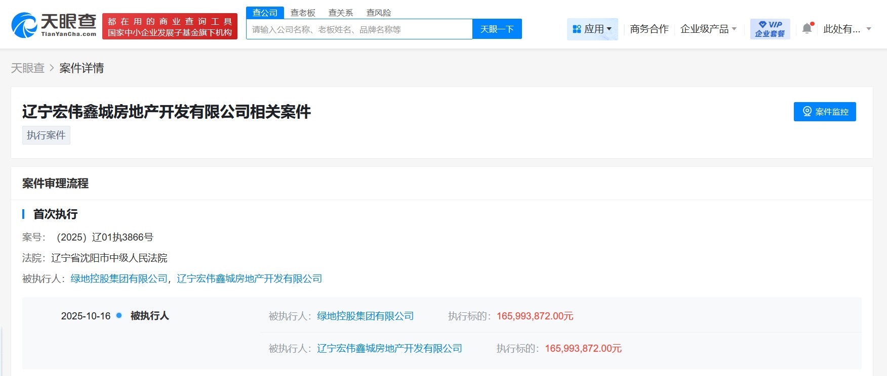 绿地控股集团等被执行1.6亿