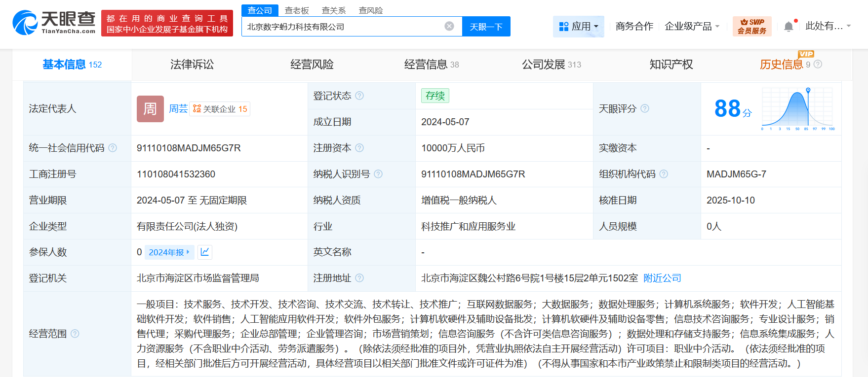 #蚂蚁集团旗下数字蚂力科技公司增资至1亿# 增幅100%