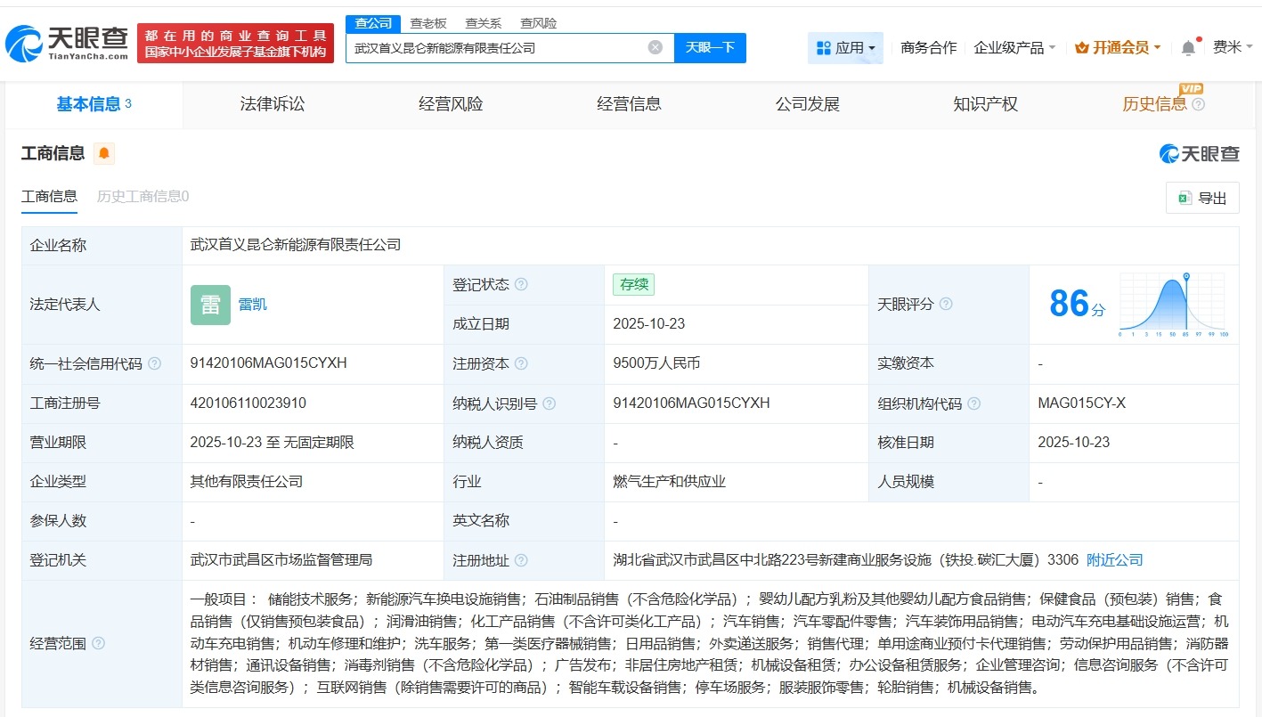 中石油等在武汉成立新能源公司注册资本9500万