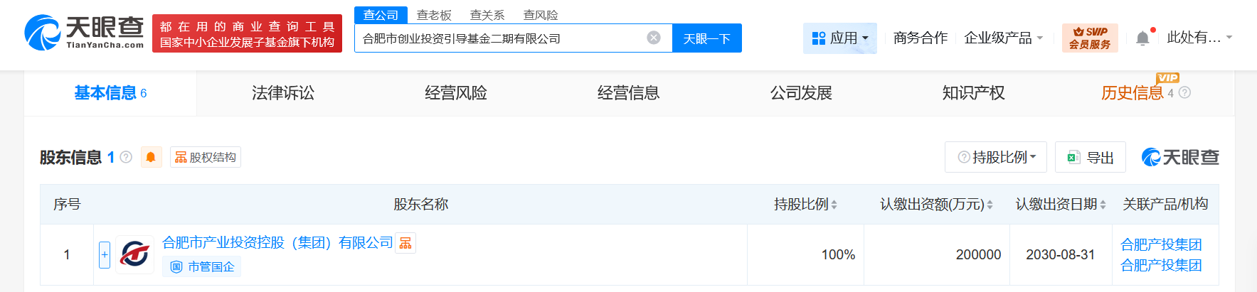合肥市创业投资引导基金二期登记成立注册资本20亿
