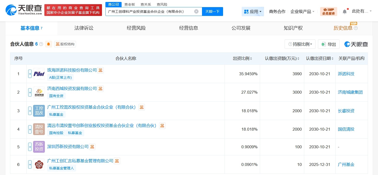 派诺科技等在广州成立产业投资基金出资额1.11亿