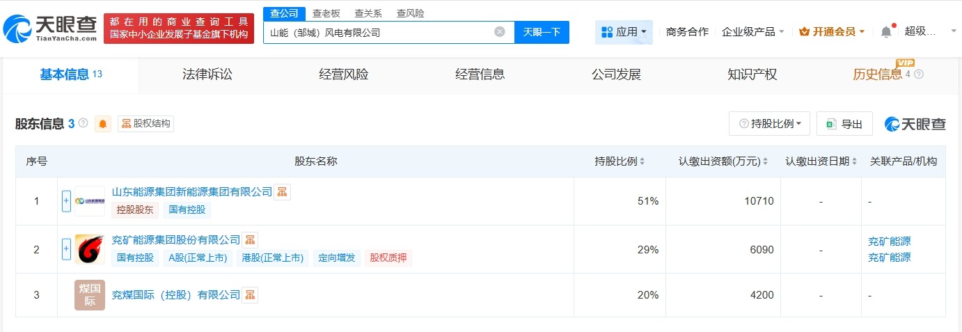 兖矿能源等在山东邹城成立风电公司注册资本2.1亿