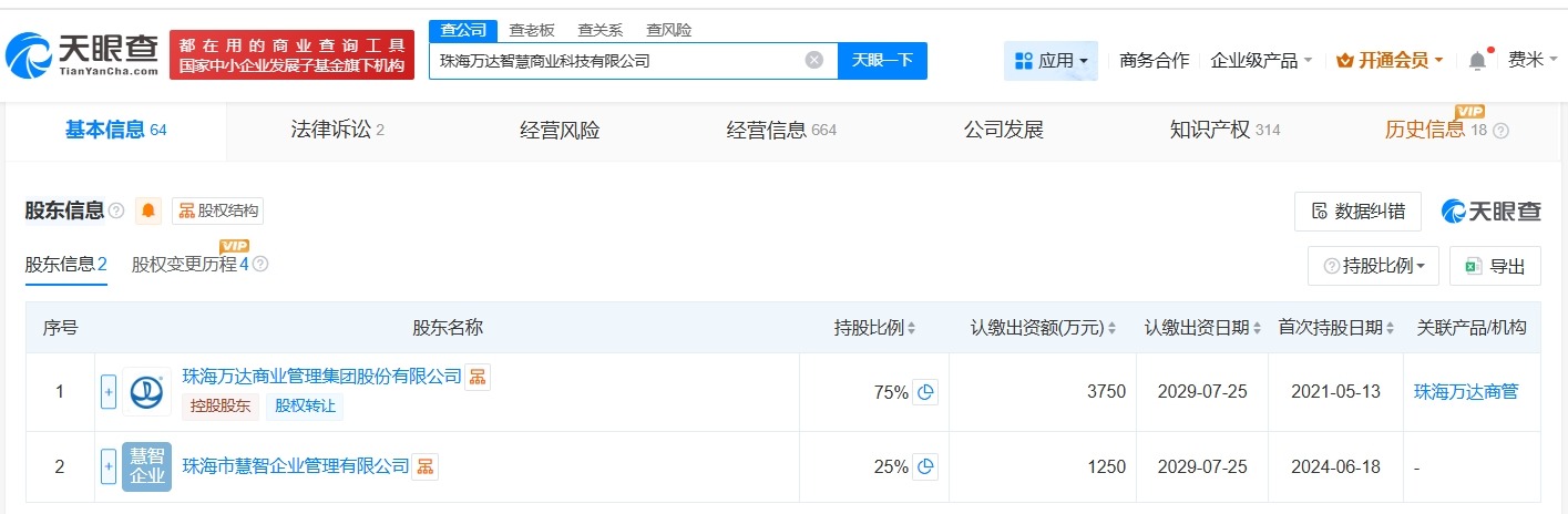 珠海万达智慧商业科技公司减资至5000万降幅95%