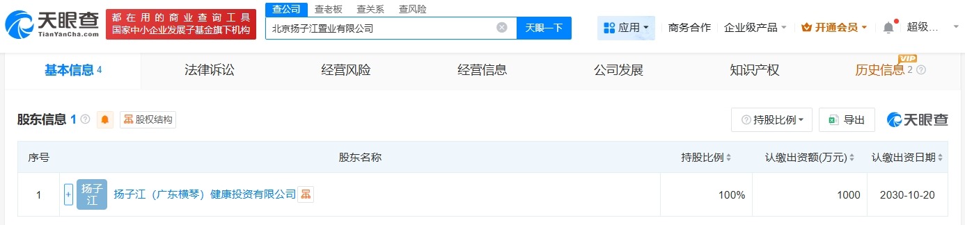 扬子江药业集团在北京成立置业公司注册资本1000万