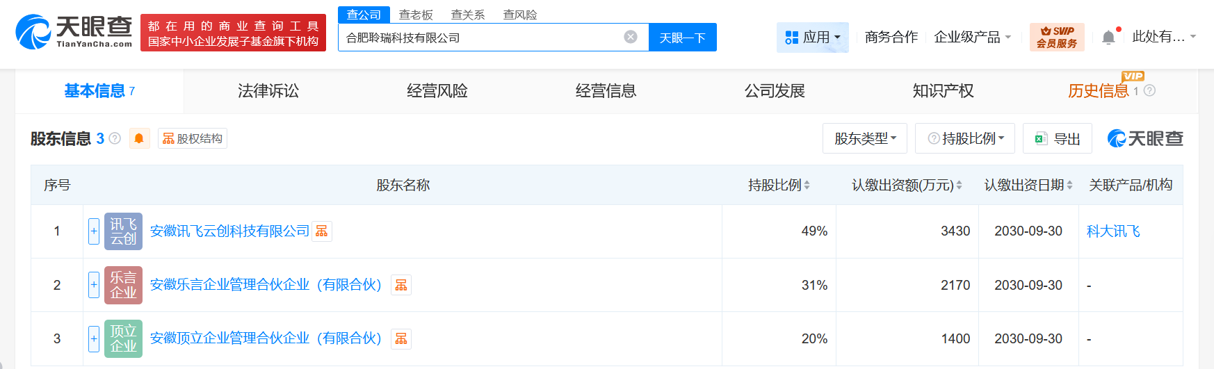 科大讯飞等成立新科技公司注册资本7000万