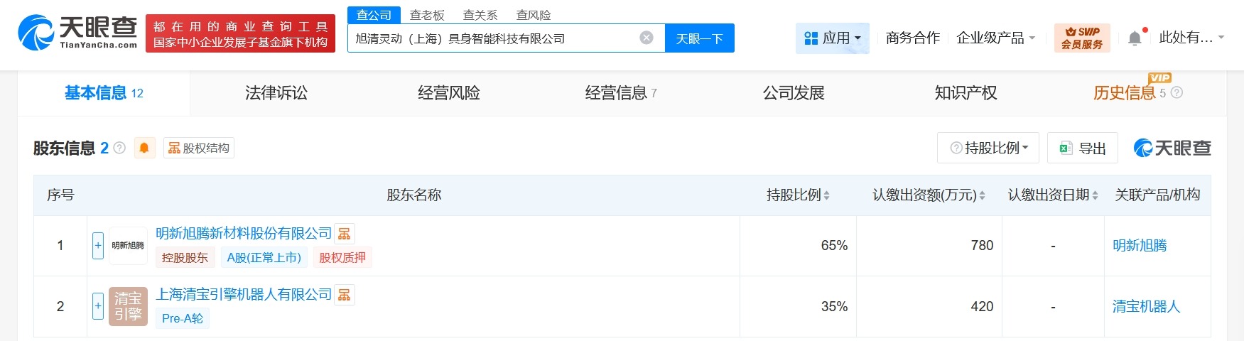 明新旭腾等在上海成立具身智能科技公司注册资本1200万