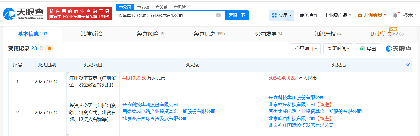 长鑫集电存储技术公司增资至约508.5亿
