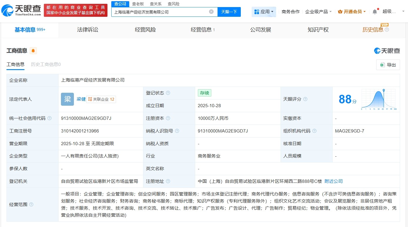 临港集团成立临港产促经济发展公司注册资本1亿