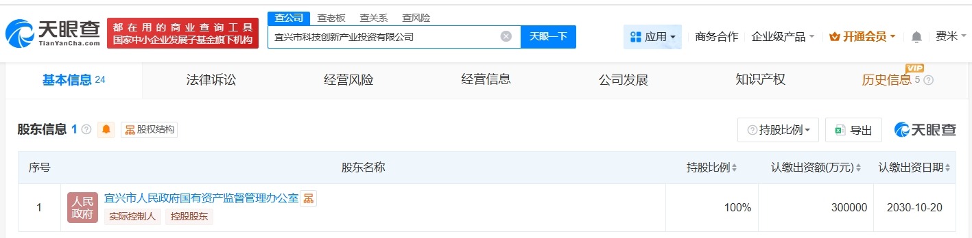 宜兴市科技创新产业投资公司登记成立注册资本30亿