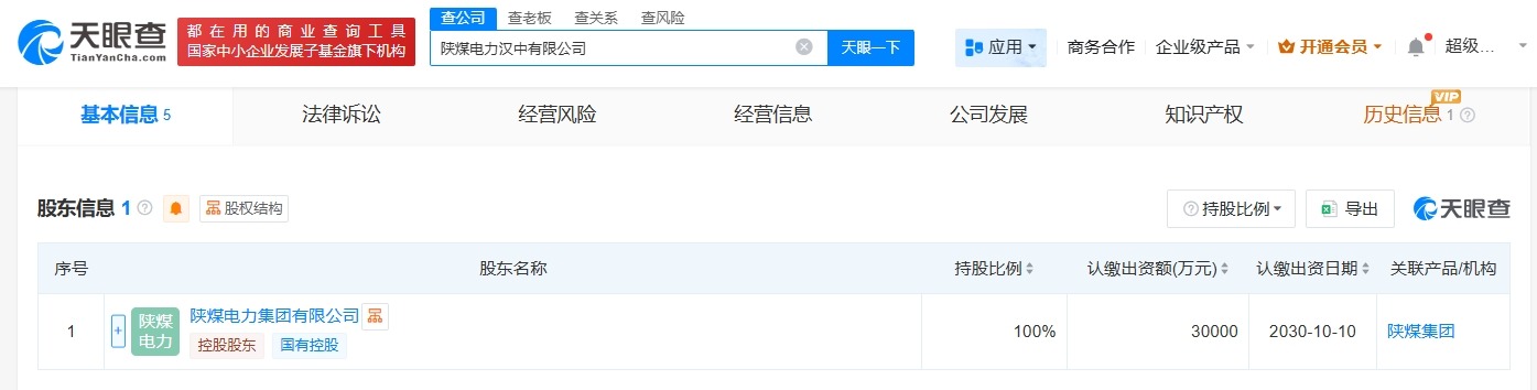 陕煤电力在汉中成立新公司