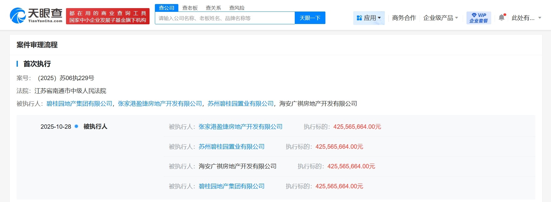 碧桂园地产集团等被执行4.2亿