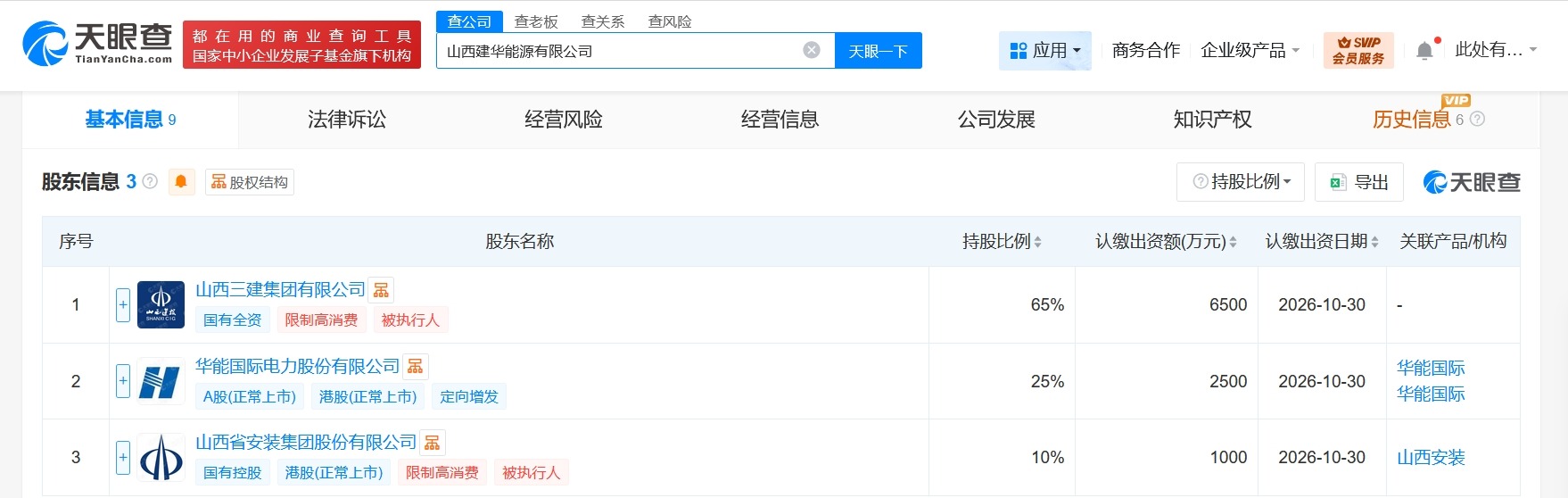华能国际等在山西成立能源公司注册资本1亿