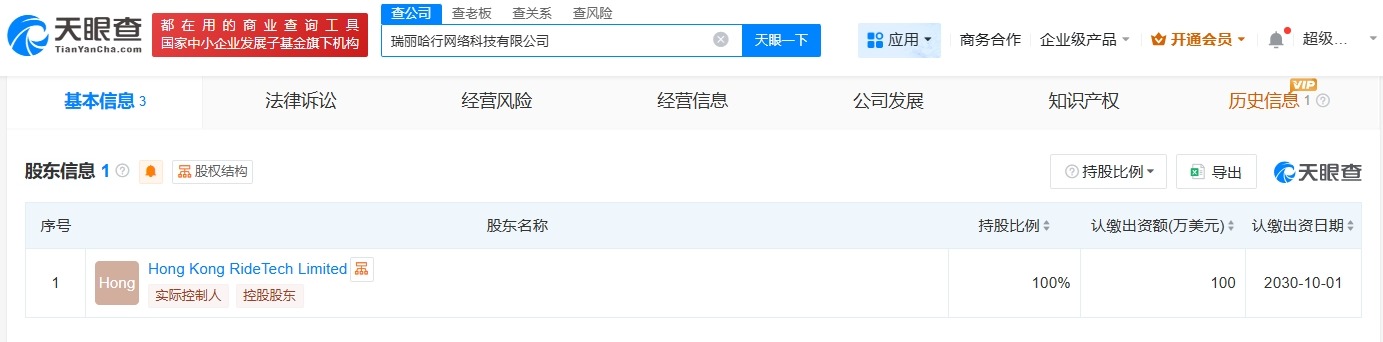 哈啰在瑞丽成立网络科技新公司注册资本100万美元