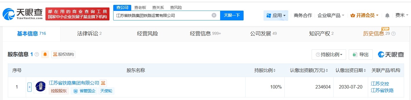 江苏省铁路集团铁路运营公司增资至约23.5亿增幅约40%