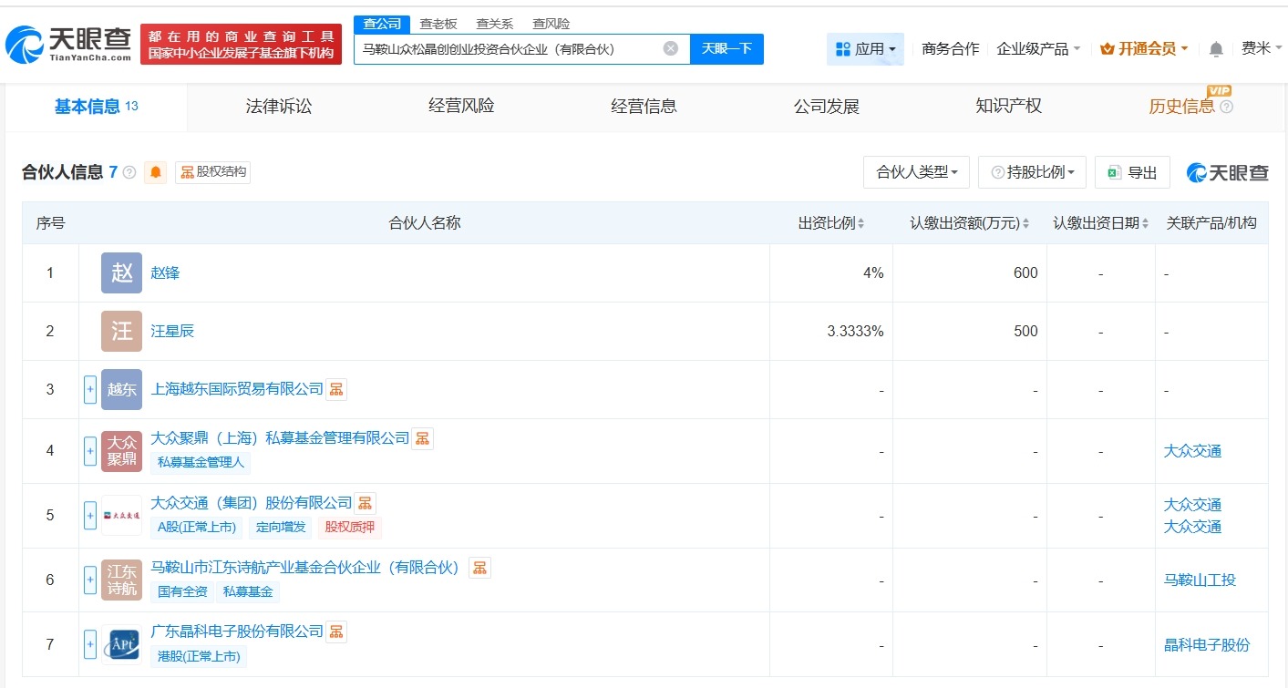 大众交通等在马鞍山成立创业投资合伙企业出资额1.5亿