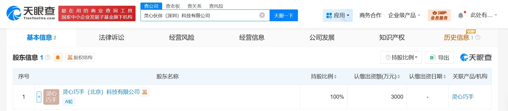 灵心巧手在深圳成立灵心伙伴科技公司注册资本3000万